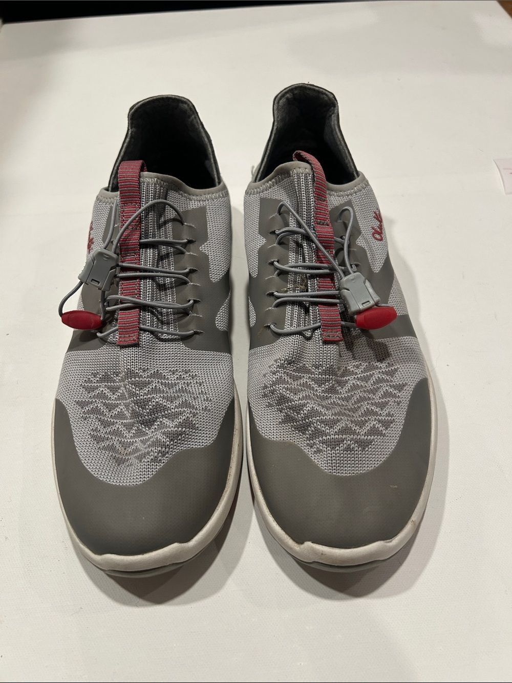 OluKai Gray and Red Women's Slip-On Knit Sneakers